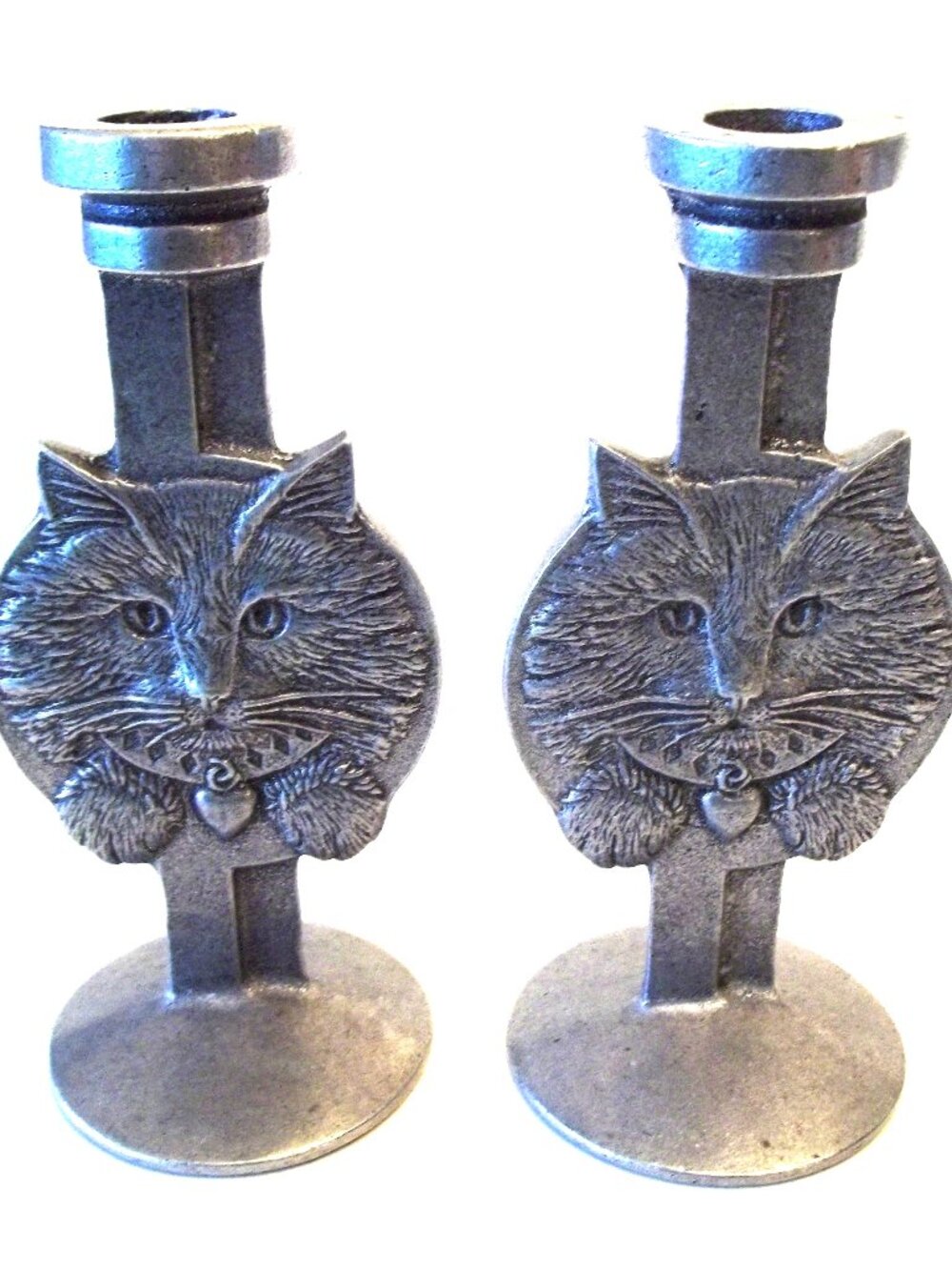 Vintage Cat Candlesticks, Carson Statesmetal, Set of 2, USA 1980s